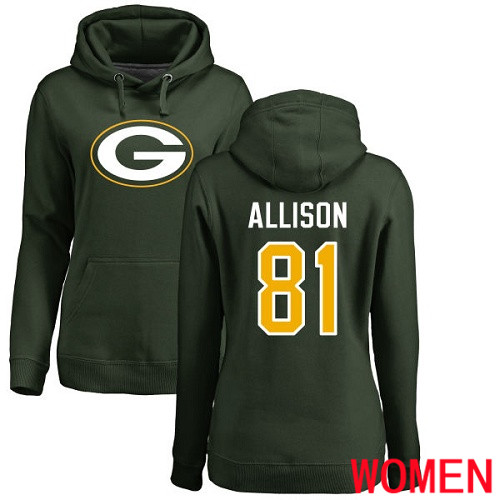 Green Bay Packers Green Women #81 Allison Geronimo Name And Number Logo Nike NFL Pullover Hoodie Sweatshirts->nfl t-shirts->Sports Accessory